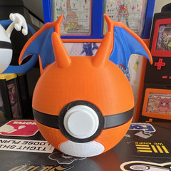 3D Printed Charizard Pokémon Poké Ball Style Plastic Figure – Orange/Blue/Black