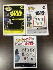(3)READ Funko Pop Star Wars Lot-Cad Bane 262, Mandalorian/Child 402, BB Unit 211