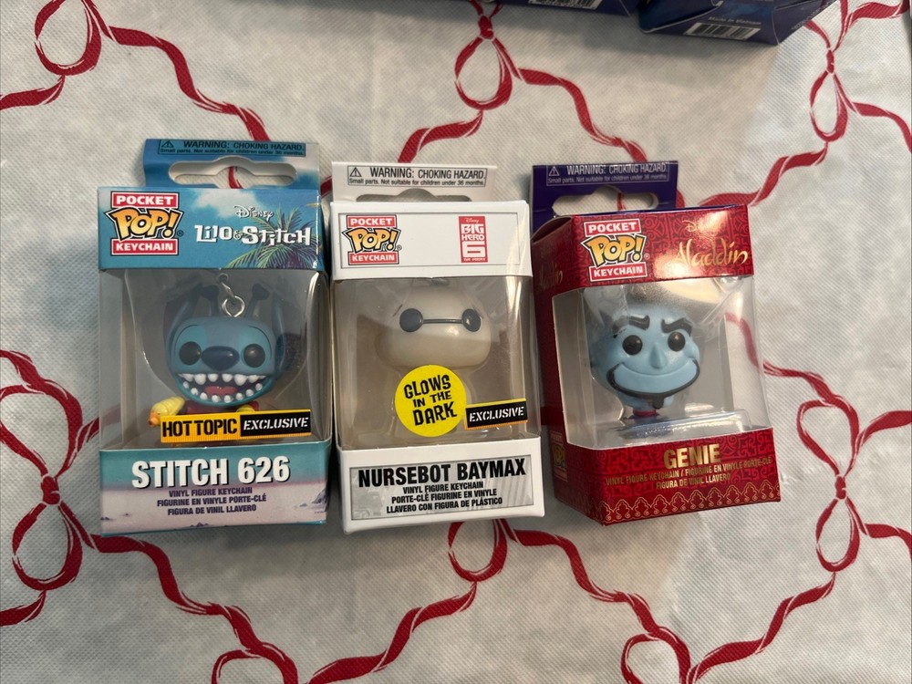 Funko Disney Big Hero 6 Baymax Aladdin genie stitch 626 Pocket Pop bundle