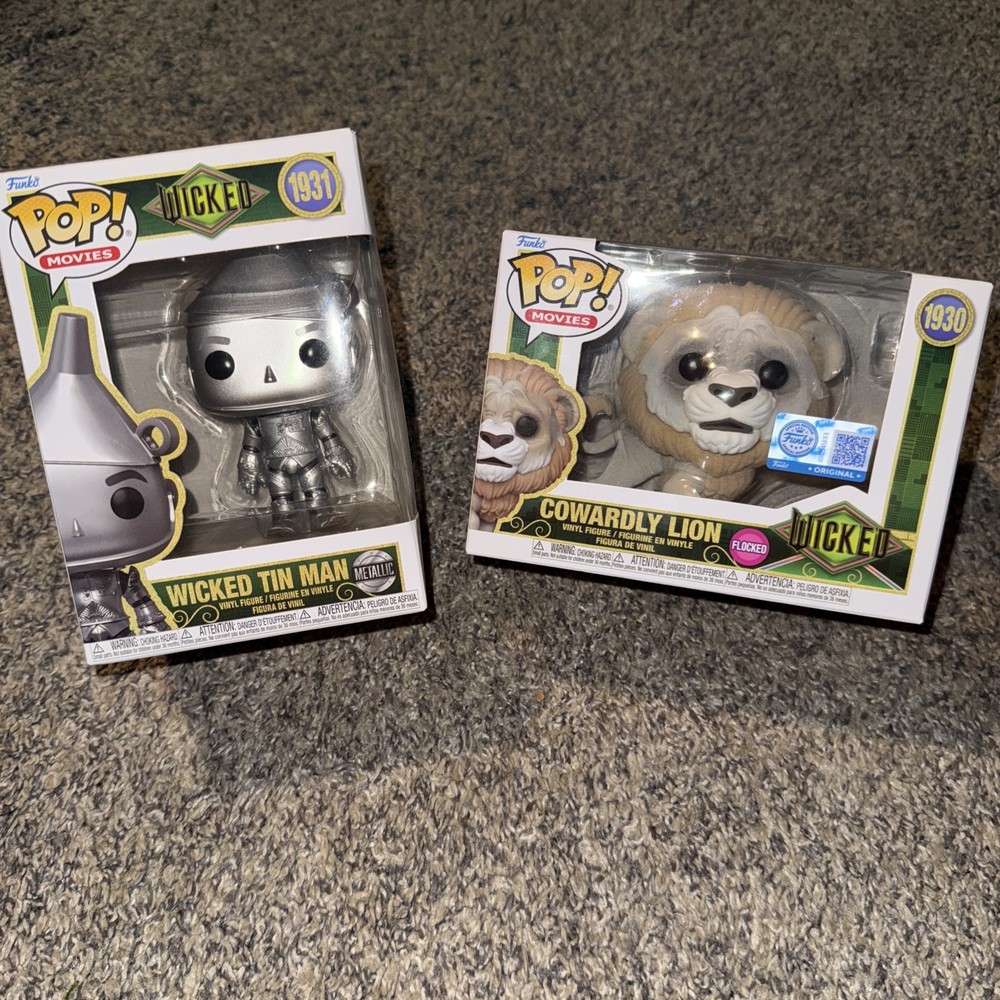 WICKED FOR GOOD Funko Pop Set 2 LE Pops COWARDLY LION FLOCKED & TIN MAN METALIC
