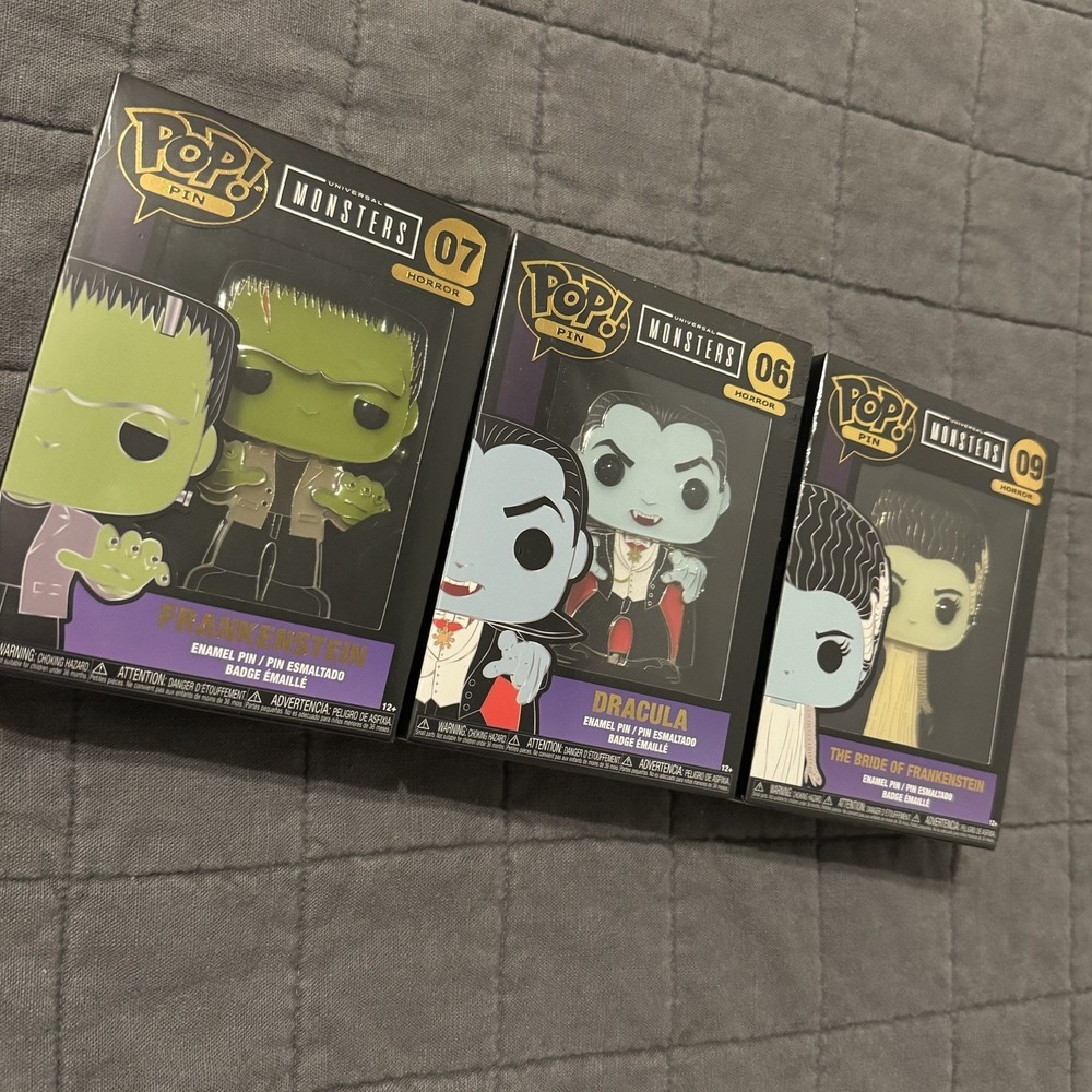 Set of 3 Universal Monsters Funko Pop Pin Dracula Bride Frankenstein Lot