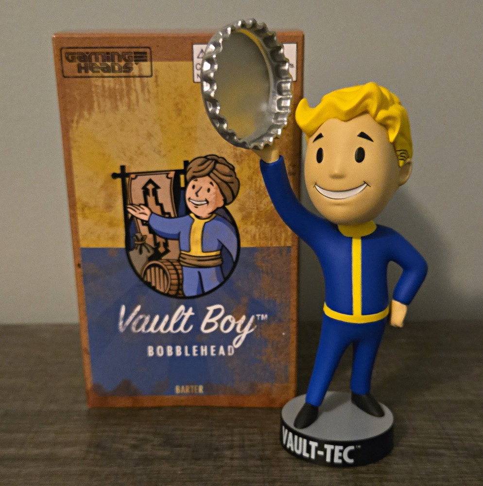 Gaming Heads Fallout Vault Boy Barter Bobble-Head Figure Blue/Yellow Plastic