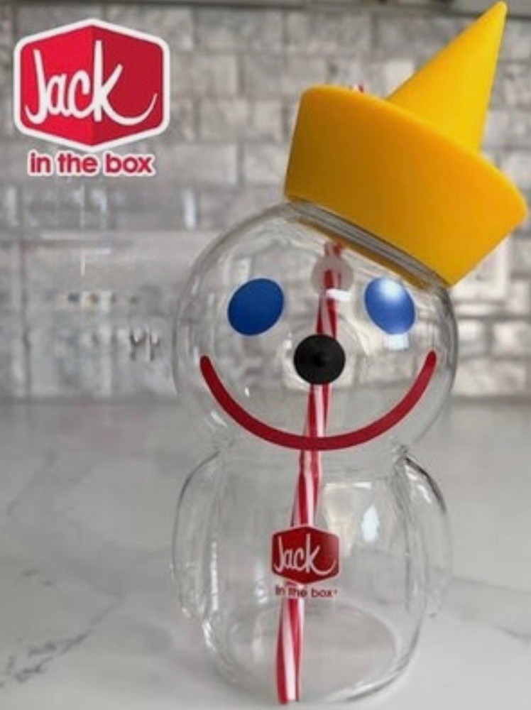 Jack in the Box Jack Drink glass Sipper Cup w/ Straw. Limited edition