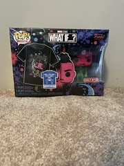 Funko Pop Marvel 989 What If Infinity Killmonger BlackLight T-Shirt Bundle Large