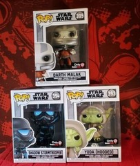 Funko Pop Star Wars Yoda 393, Shadow Trooper 394, Darth Malak 395 , GameStop Set
