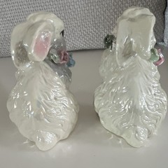 “Love Bunnies” Ceramic Rabbit Set White Floral Easter Animal Glossy