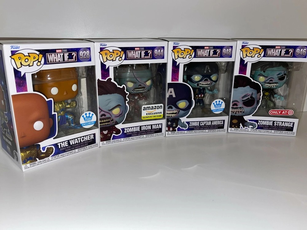 Funko Pop Marvel What if? The Watcher #928 & Zombie Avengers Lot of 4 Ships WW