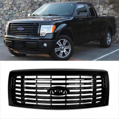 All Glossy Black Front Bumper Grill Compatible with 2009-2014 Ford F-150 F150 Ha