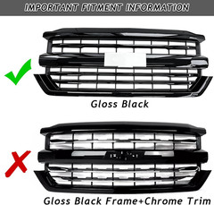 Front Upper Grille for 2016-2019 Chevy Silverado 1500 Z71, Glossy Black | Front