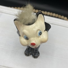 Vintage Kitsch Ceramic Bobblehead Black Cat Wide Eyes Japan Release