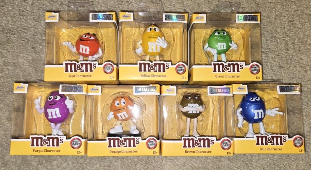 Jada Metalfigs M&M’s 7 Piece Set Orange Yellow Green Red Blue Purple Brown READ