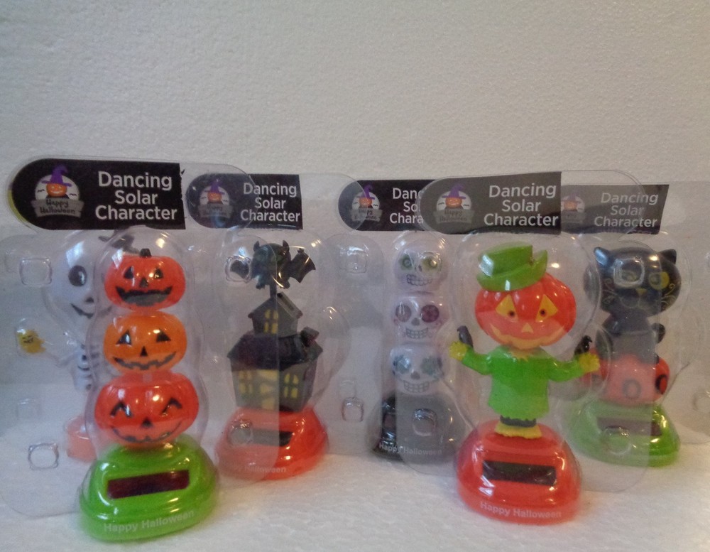LOT 6 HALLOWEEN SOLAR DANCER SPOOKY WIGGLER JIGGLER BOBBLE HEAD SUN CATCHER NIP