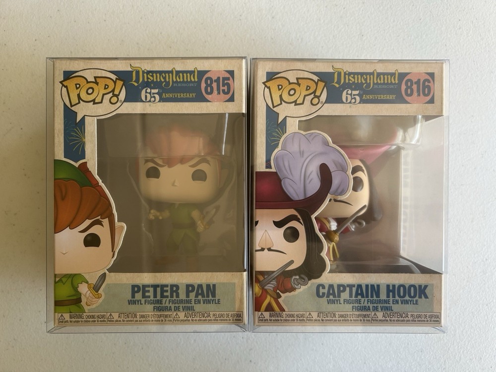 Funko Pop! Peter Pan #815 & Captain Hook #816 65th Disney Lot With Protectors