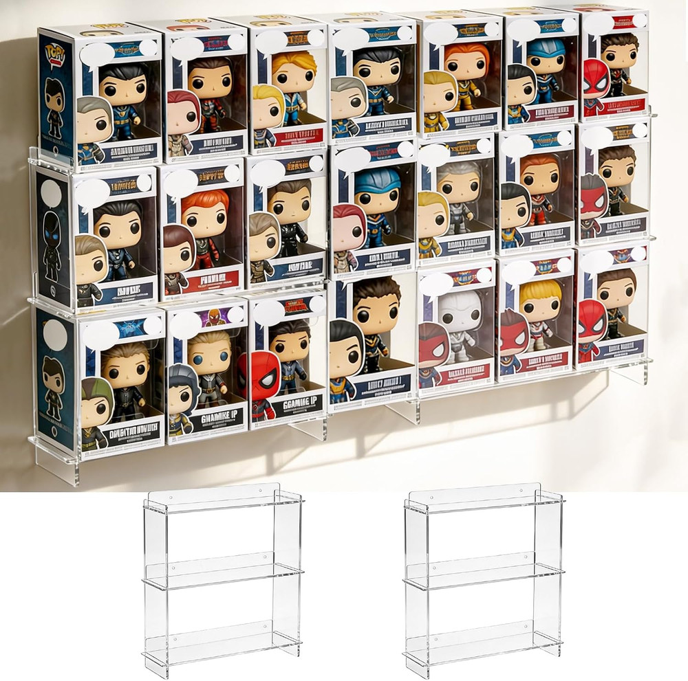 2 PCS Wall Display Shelves Compatible with 21 Funko Pop in Box Acrylic Floating