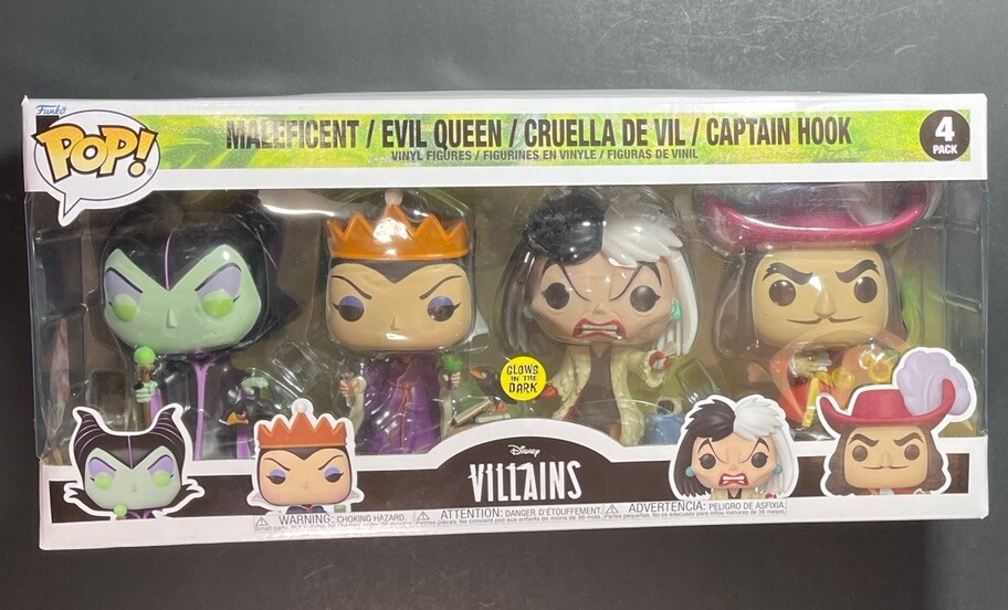 Funko Pop 4-Pack [ Maleficent + Evil Queen + Cruella De Vil + Captain Hook ] NEW