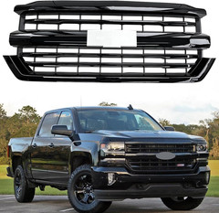 Front Upper Grille for 2016-2019 Chevy Silverado 1500 Z71, Glossy Black | Front