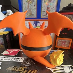 3D Printed Charizard Pokémon Poké Ball Style Plastic Figure – Orange/Blue/Black