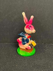 VINTAGE MINIATURE WOOD NODDER RABBIT MUSICIAN MADE IN JAPAN