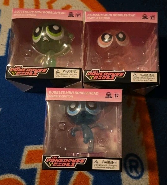 Powerpuff Girls Mini Bobblehead Set 3” Sparkle Edition Bubbles Buttercup Blossom