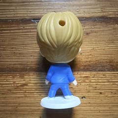 Chibi Style Plastic Figurine Blonde Hair Blue Suit on White Base