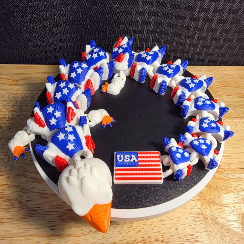 Bald Eagle USA Dragon, 3D Printed, Fully Articulating, 16″ Long