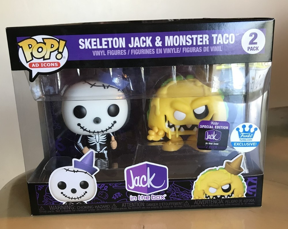 Funko PoP! Jack In The Box Skeleton Jack And Monster Taco 2-pack! Sold Out! Rare